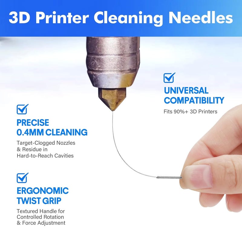 EILKBLA 40Pcs 3D Printer Nozzle Cleaning Kit, Nozzle Cleaner 3D Printer - 0.4mm Stainless Steel Cleaning Needles Set, Universal for 3D Printers, Clog Removal Tool Kit - Image 3